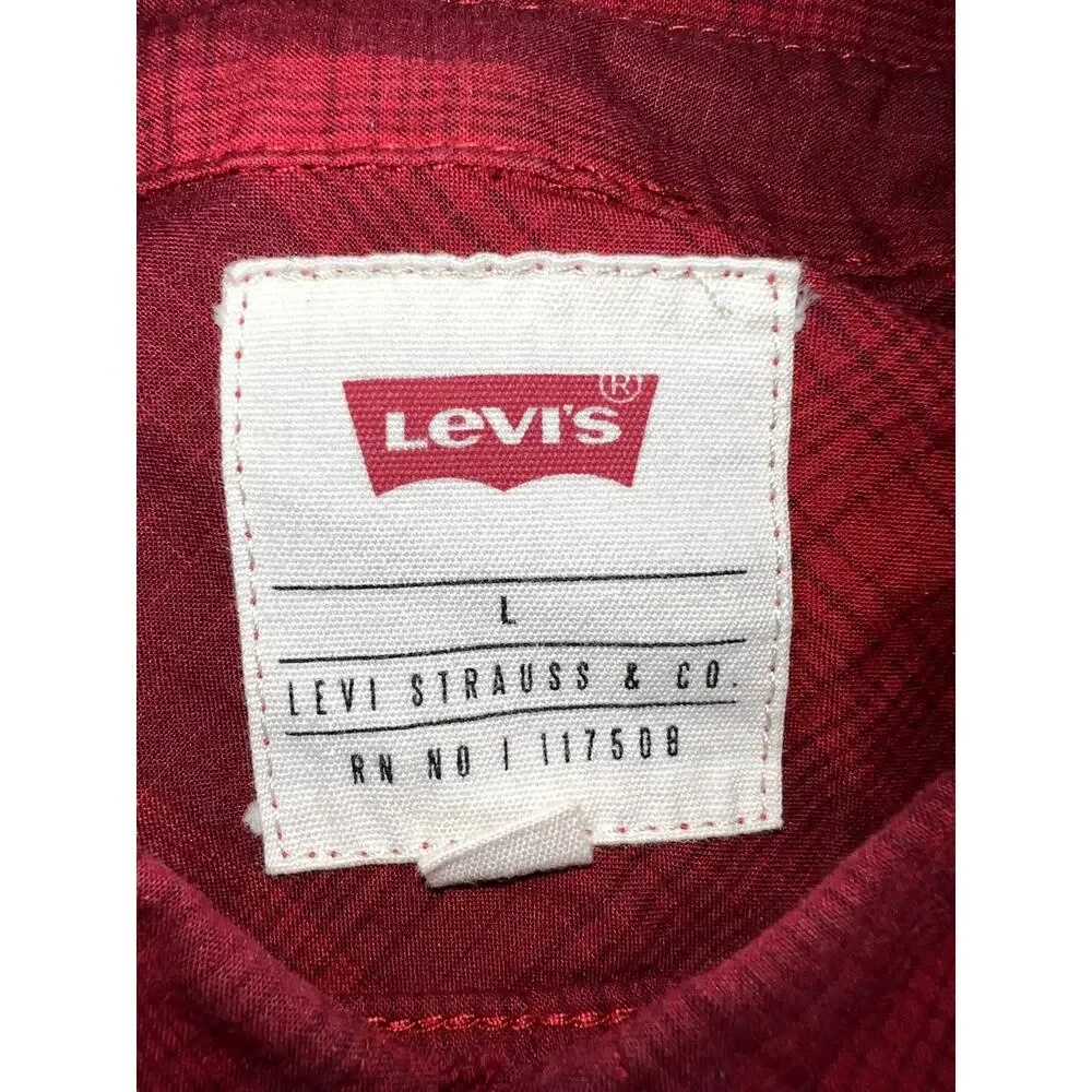 Levi's Red Plaid Button Down Shirt Men's Long‎ Sleeve Casual Size L